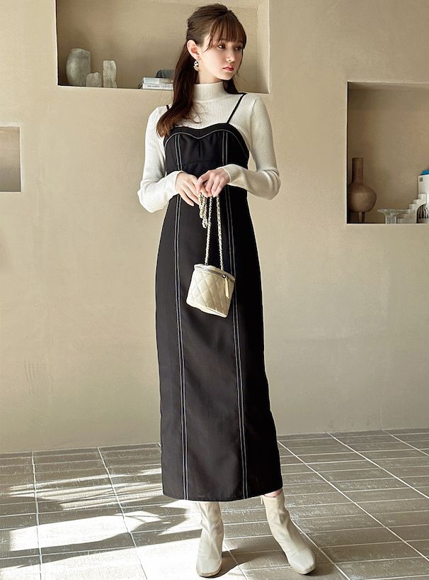 日本 GRL - 復古拷克車邊吊帶裙-黑