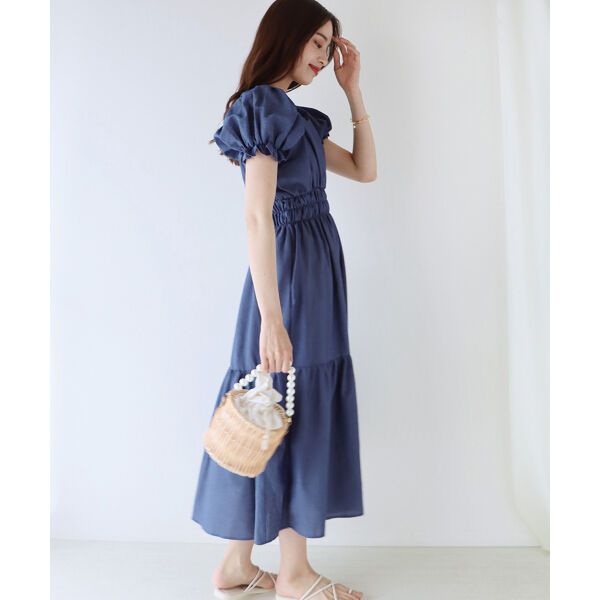 日本 BLUE EAST - 甜美氣質泡泡袖收腰洋裝-薄荷綠