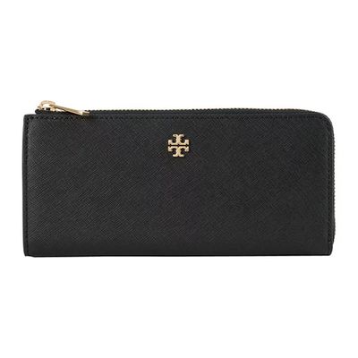 TORY BURCH - 雙T-LOGO防刮皮革拉鍊長夾 (黑色)