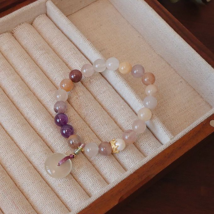 中式氣質天然紫太翠玉髓平安扣手鏈 新年過年開運串珠手鍊