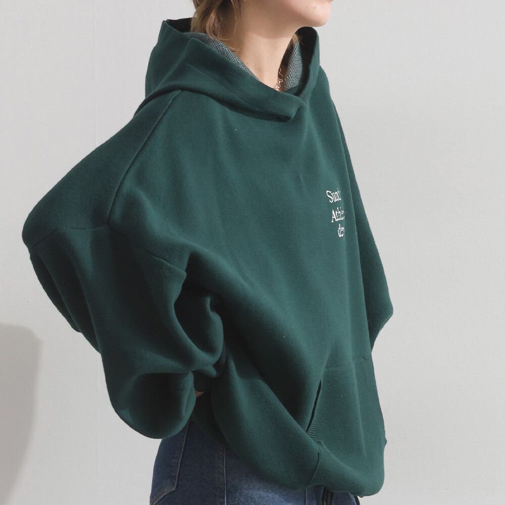 Sunday休閒寬大版型針織帽T-濃綠