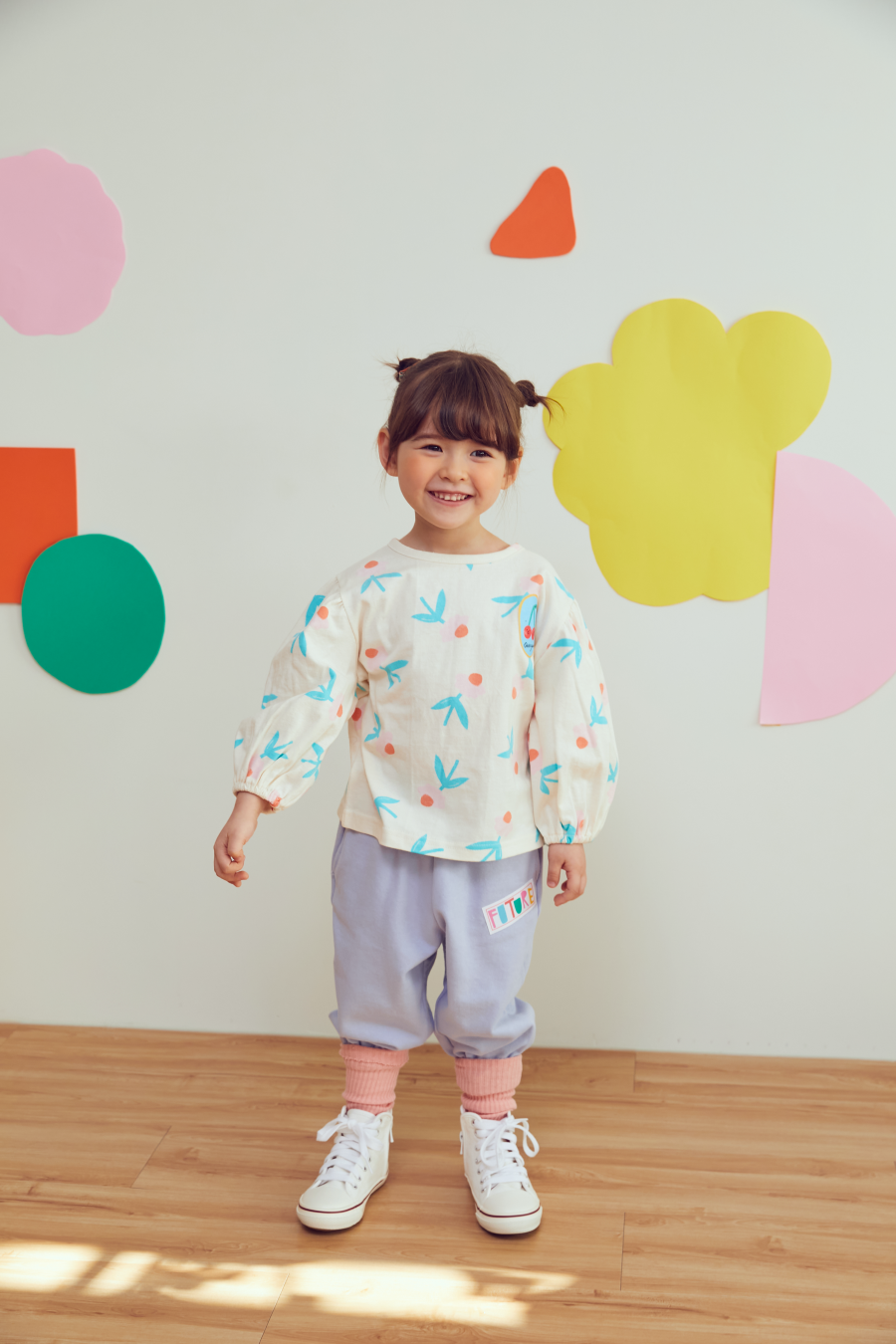 韓國 MINIATURE - 櫻桃花朵泡泡袖上衣-奶油白