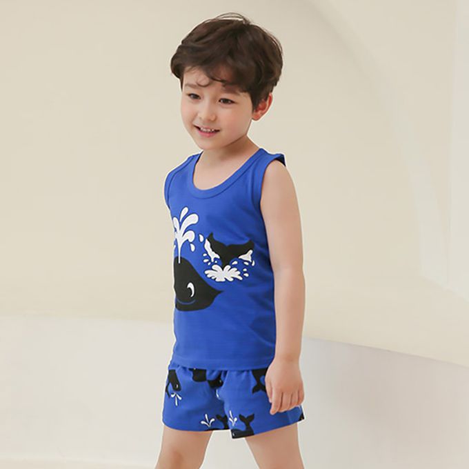 正韓 Puco - 超優質嬰幼兒/兒童無袖100% 有機棉家居服/睡衣-鯨魚噴水