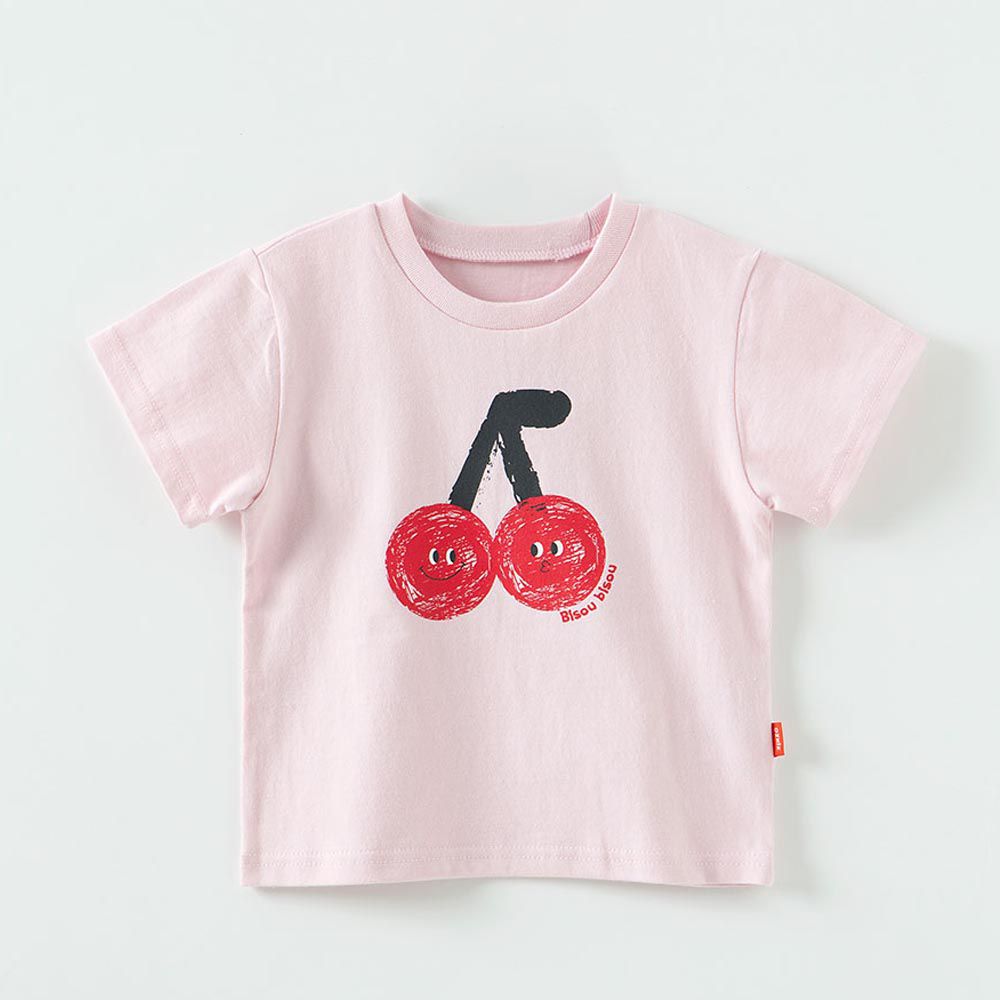 韓國 OZKIZ - 印刷水果短袖上衣-紅櫻桃-淺粉