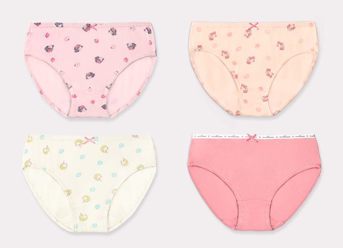 韓國 Mellisse - 韓製莫代爾棉混紡三角褲(女寶)-童話公主-黃X橘X粉-四件組