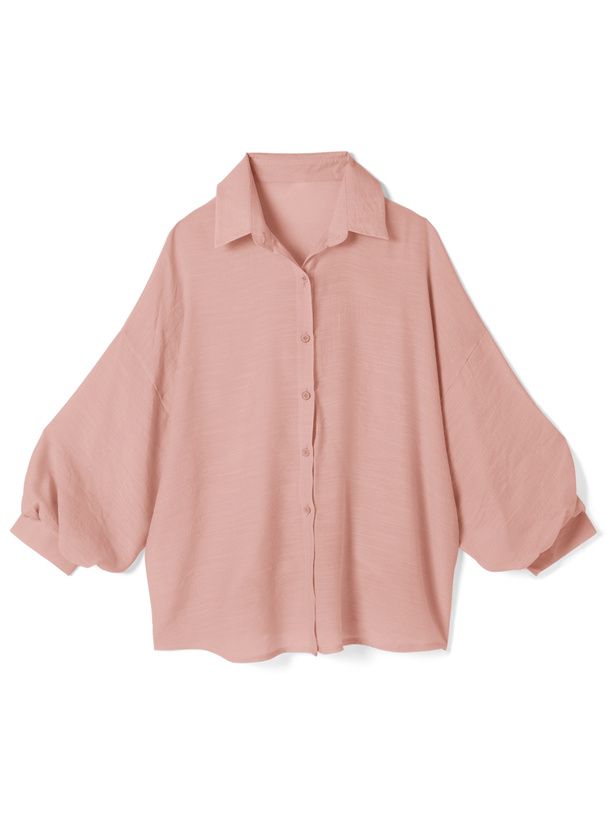 日本 GRL - 嫘縈舒適微透感泡泡長袖襯衫-淺杏 (F)