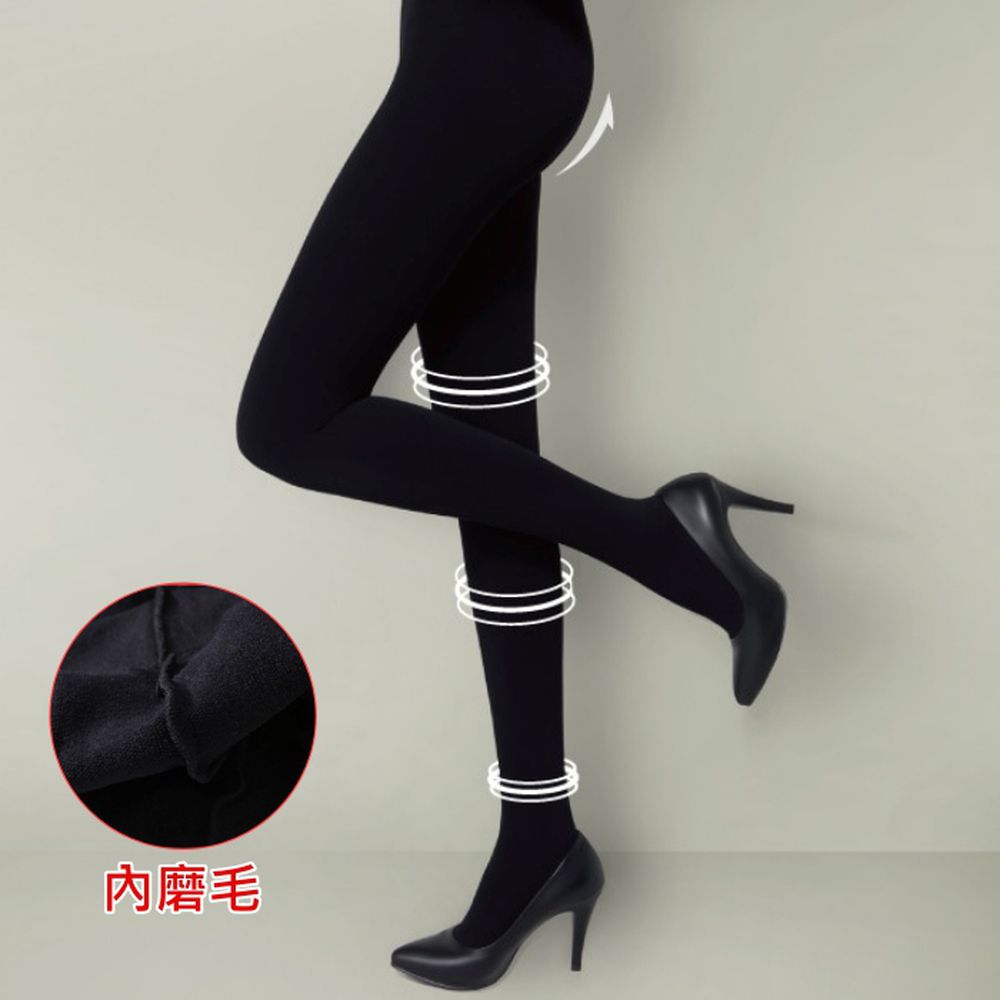 韓製保暖內磨毛彈力加壓提臀美腿絲襪-黑 (Free)