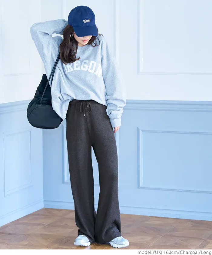 日本 COCA - 百搭美腿針織彈性垂墜寬褲-軍綠