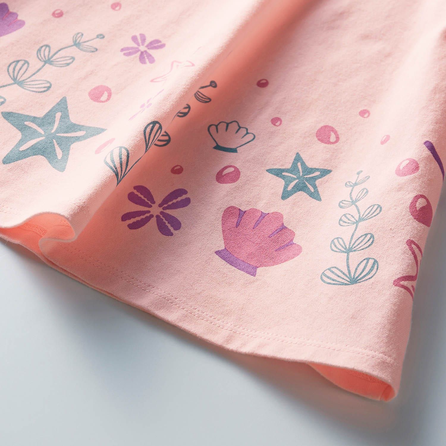 日本千趣會 - 迪士尼 傘狀印花短袖洋裝-冰雪奇緣-水藍