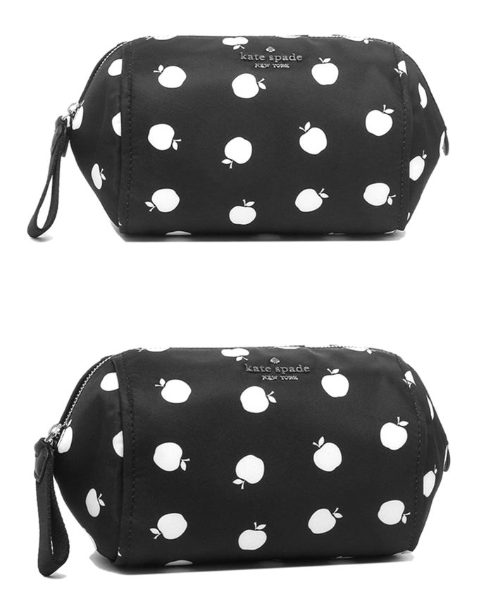 kate spade - 蘋果印花尼龍化妝包-黑
