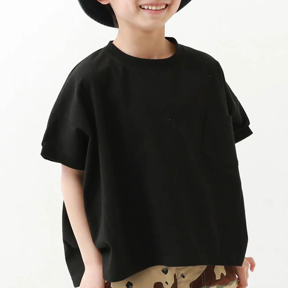 100%純棉落肩短袖上衣-黑