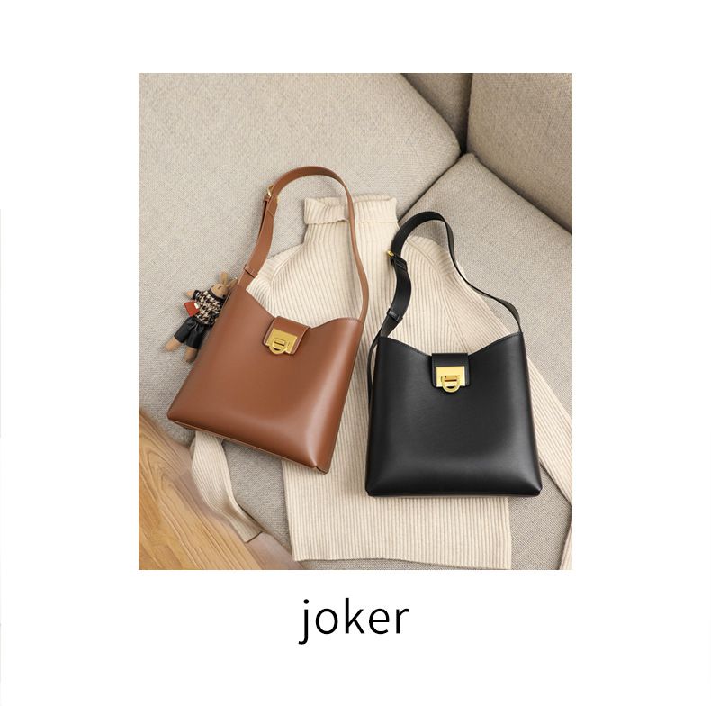 真皮時尚水桶包/單肩斜背包-棕色 (27.5x22.5x10.5cm)