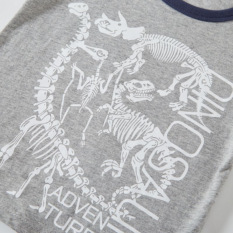 BE TOP - 純棉短袖上衣-考古恐龍化石-灰色