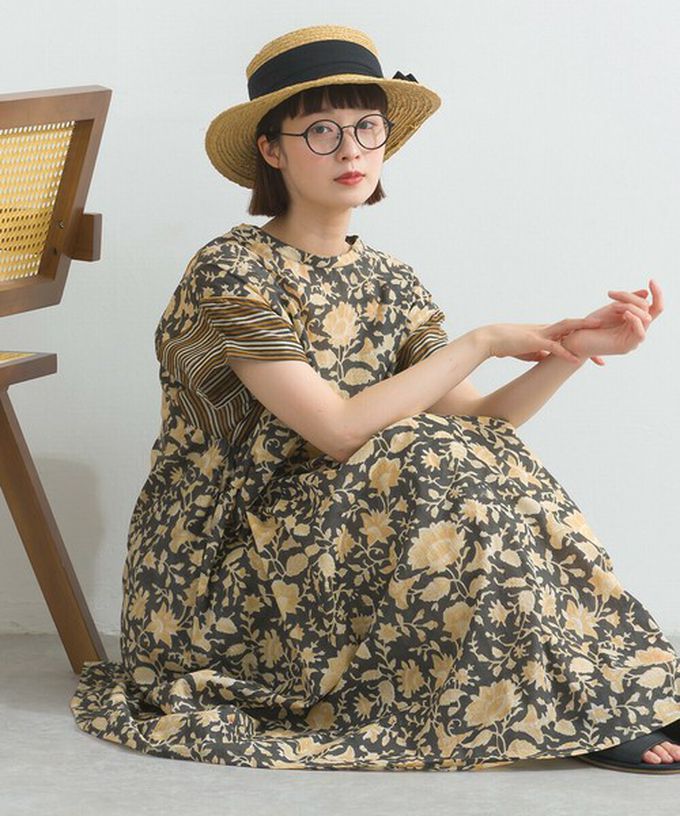 日本 Lupilien - 前後2way 自然風花卉印度棉輕盈洋裝-海軍藍