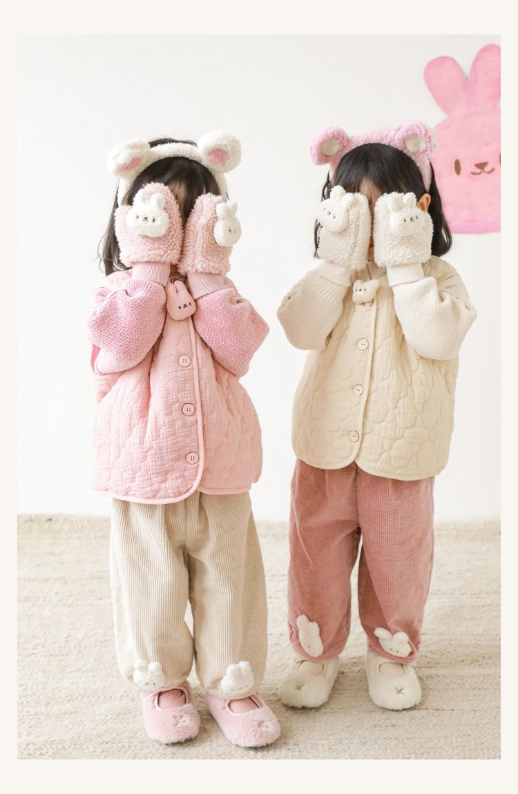 TONGMO - 立體造型腰鬆緊保暖寬褲-兔子-米白色