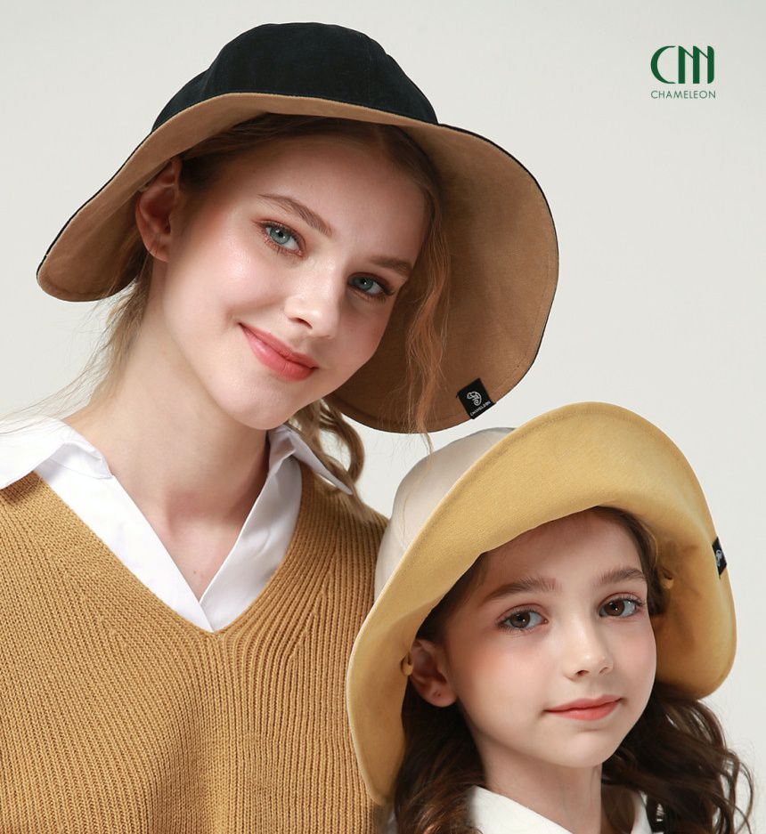 韓國 CHAMELEON - 雙面牛仔布料遮陽帽-黑/棕