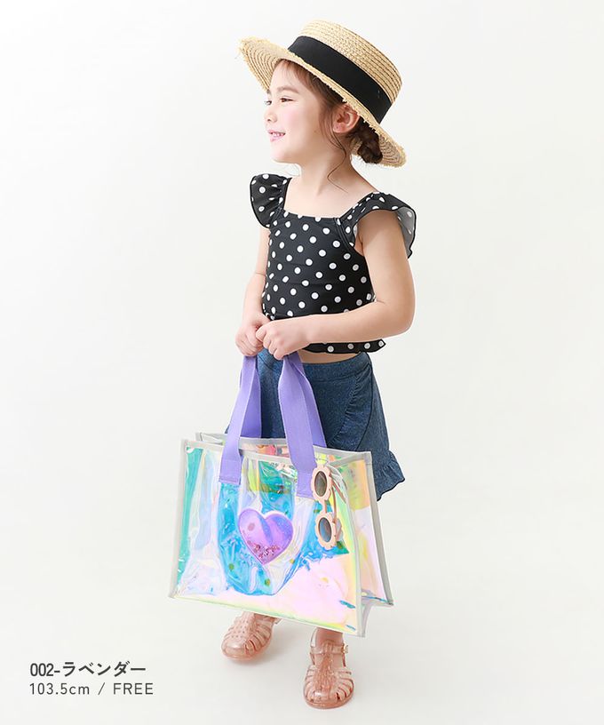 日本 devirock - 獨角獸色系閃亮愛心PVC防水游泳包-白藍系 (27x35x14cm)