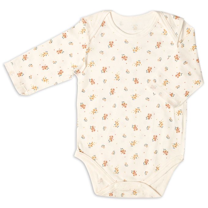 akachan honpo - 長袖速乾包屁衣2件組-套頭式 小花-粉紅色