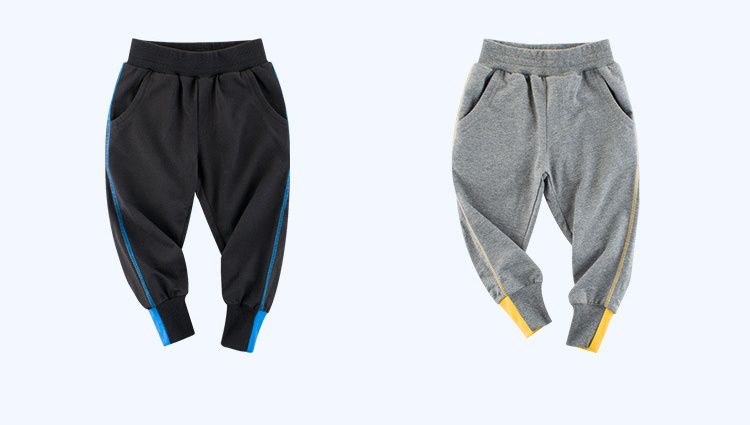 純棉長褲-縮口撞色-灰色