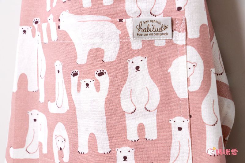 日本代購 - 印度棉兒童料理圍裙+頭巾兩件組-北極熊-粉 (100cm~)