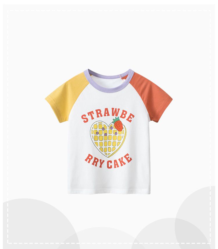 純棉短袖上衣-草莓鬆餅-白+黃+橘