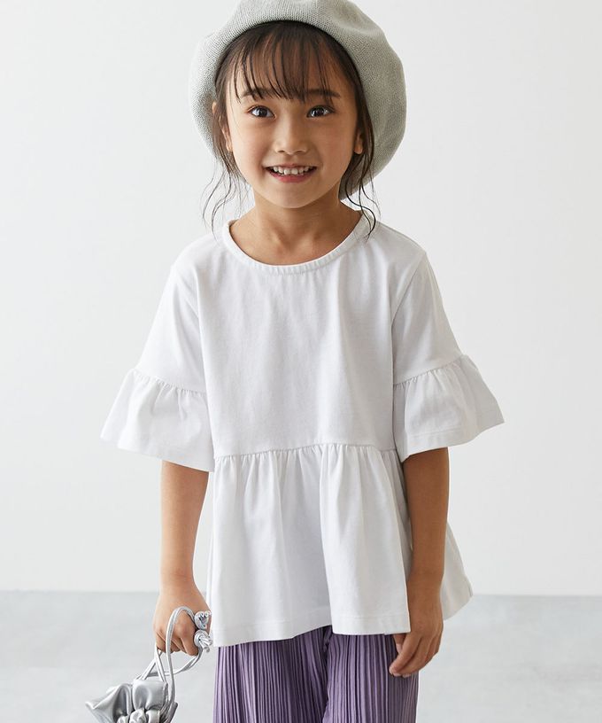 日本 devirock - 寬鬆圓領荷葉五分袖上衣-黑灰