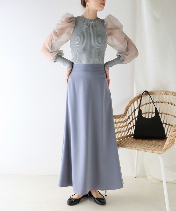 日本 BLUE EAST - 氣質薄紗抓皺長袖上衣-灰