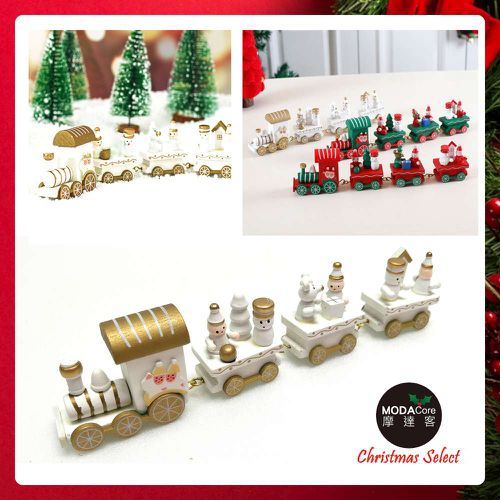 MODACore 摩達客 - 耶誕木質小火車（白色款）-聖誕禮物擺飾兒童玩具