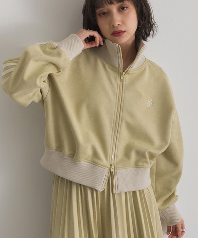 日本 ELENCARE DUE - 麂皮短絨休閒配色運動風夾克-煙燻黃