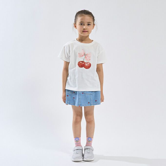 日本 Lycee mine - 100%棉 甜蜜印花短袖上衣-白色小狗-淺藍