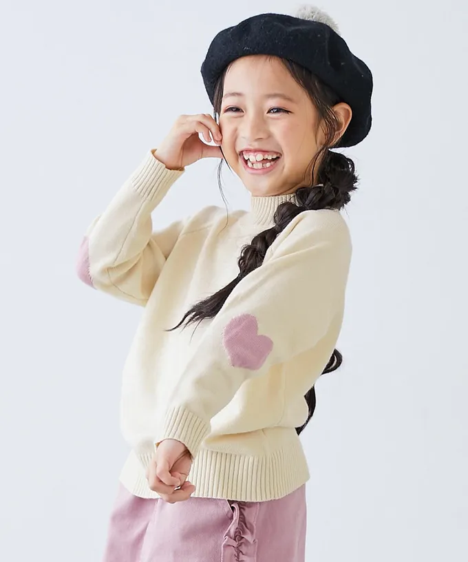 日本 devirock - [可機洗]手肘愛心柔軟針織上衣-抹茶綠