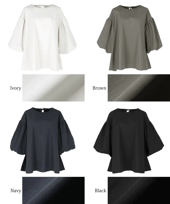 日本 COCA - 經典浪漫圓領澎澎袖上衣-深藍