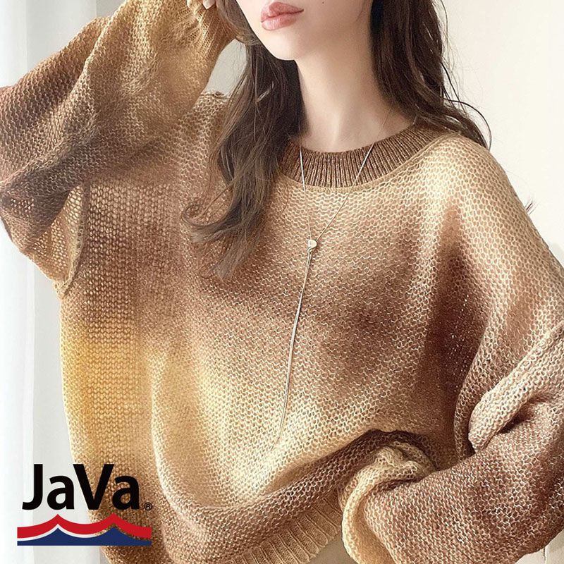 日本 Classical Elf - Java聯名 絕美漸層寬鬆針織上衣-橘黃系