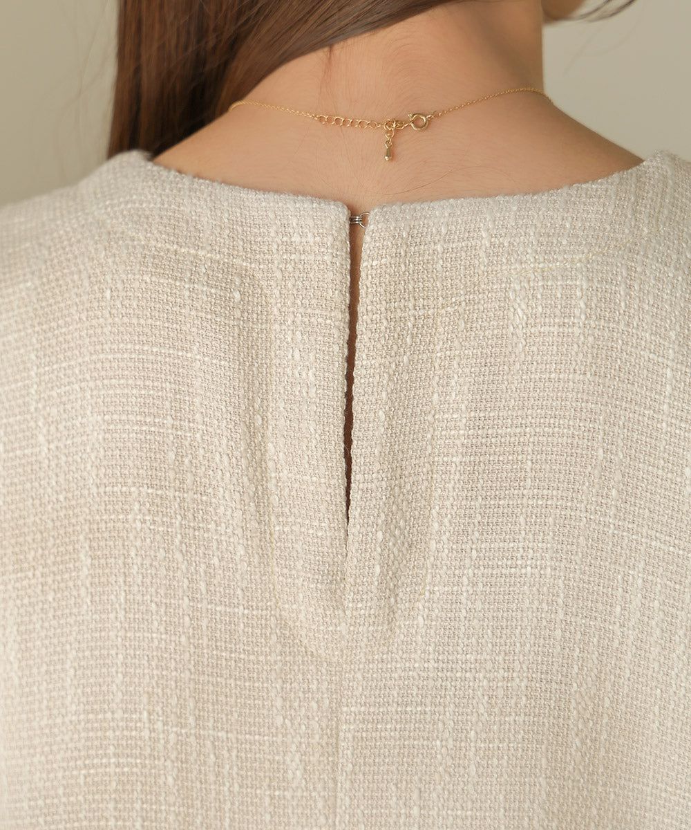 日本 Bab - 仙氣花呢異材質拼接長袖洋裝-黑