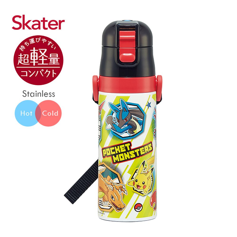日本 SKATER - (兒童)不鏽鋼直飲保溫水壺470ml-寶可夢紅黑