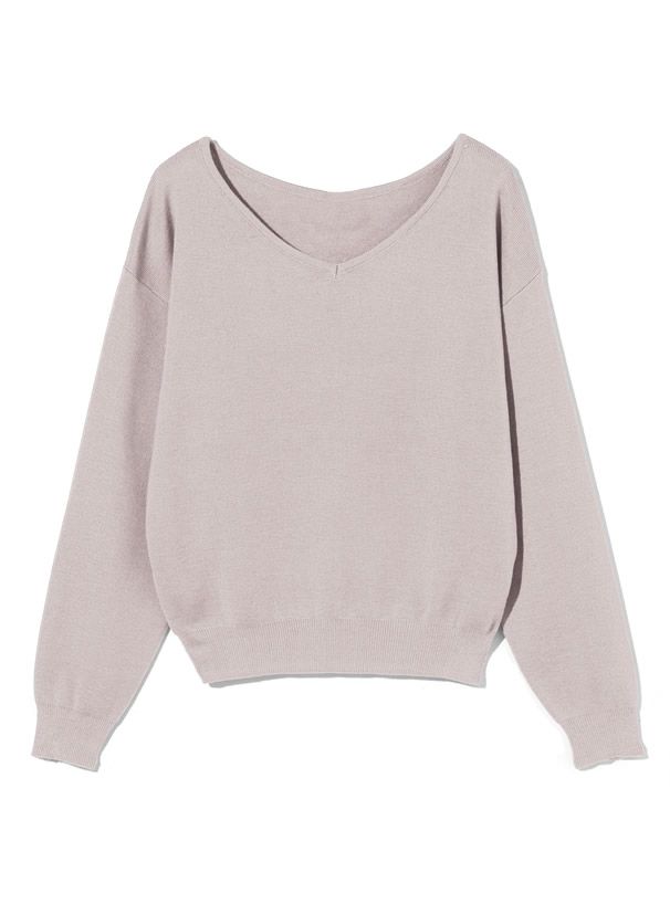 日本 GRL - 優雅V領長袖針織上衣-酒紅