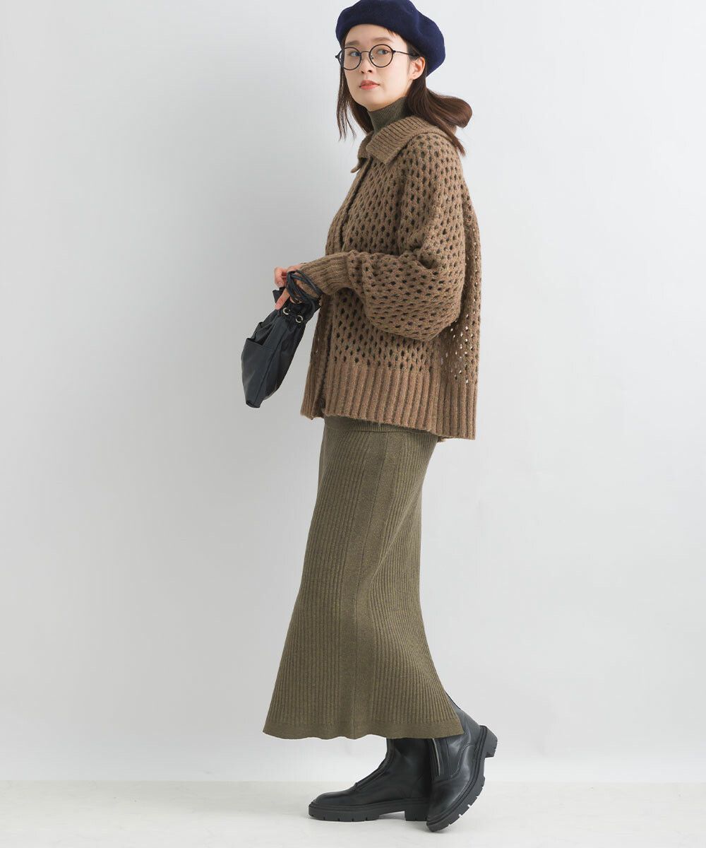 日本女裝代購 - 馬海毛觸感翻領粗針織外套-白