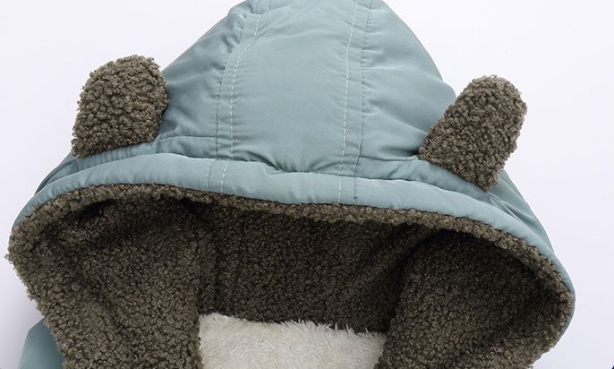 WELLKIDS - 加絨造型暖暖連帽背心-熊熊耳朵-灰綠色