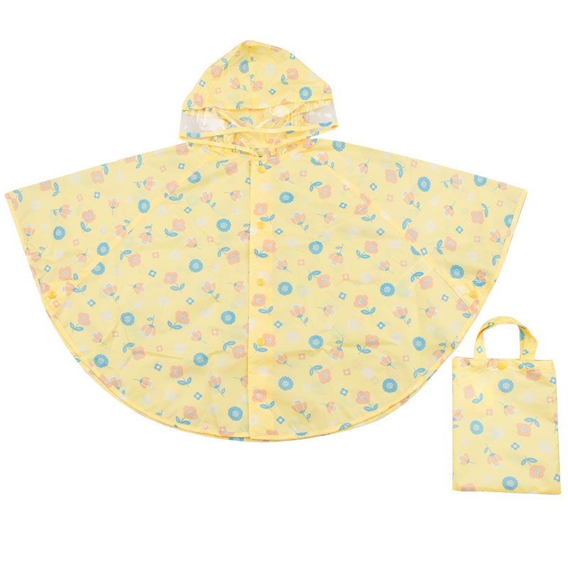 akachan honpo - 短斗篷式雨衣-小花-奶油色 (80~95cm)