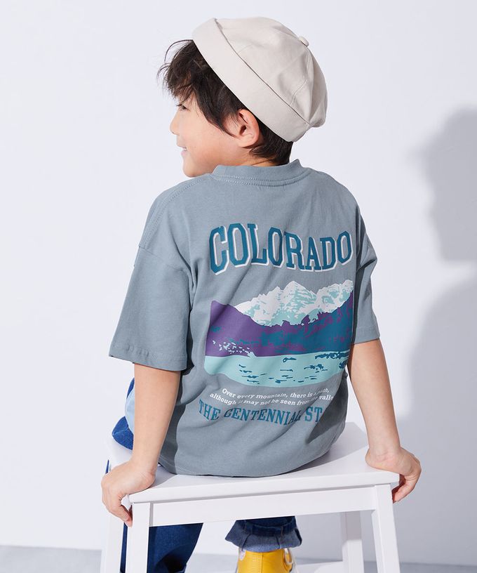 日本 devirock - 100%棉 定番印花寬版短袖上衣-方框LOGO-墨灰