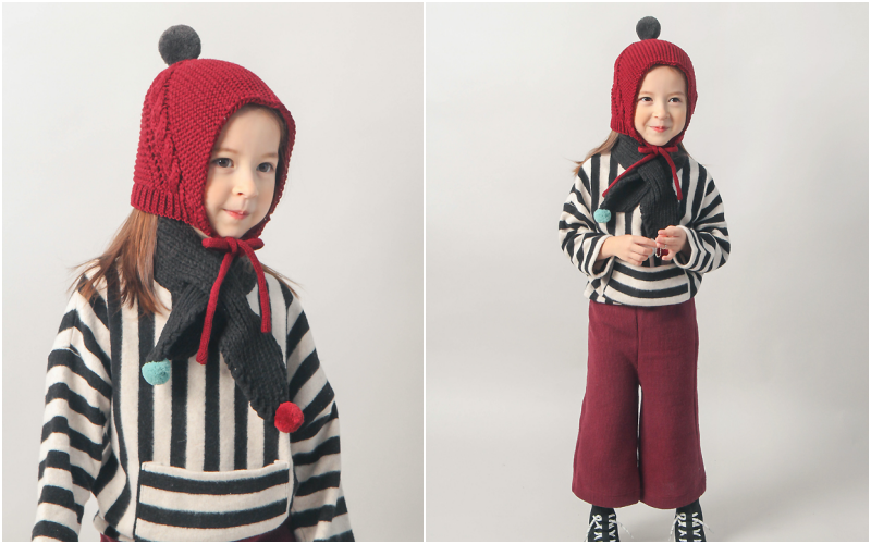 韓國 Babyblee - 雙色球球針織圍巾-粉紅 (FREE)