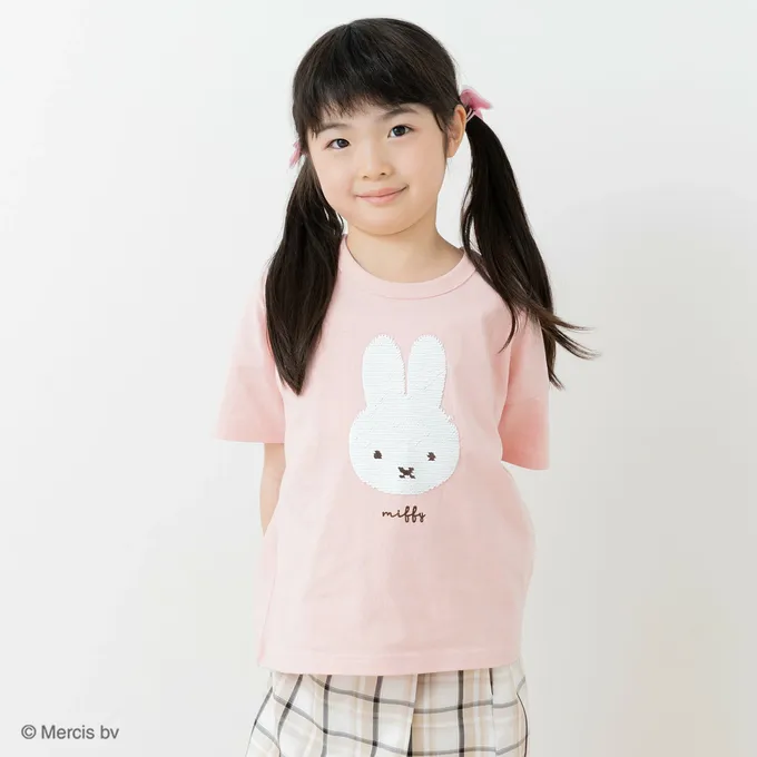 日本 Chil2 - 純棉 米飛兔限定短袖上衣-線條兔兔-白
