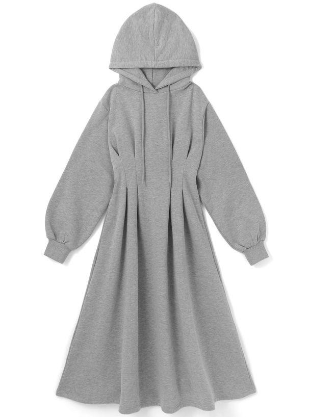 日本 GRL - 休閒感收腰連帽長袖洋裝-黑 (F)