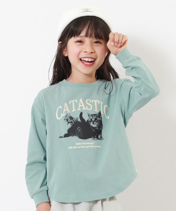 日本 devirock - 100%棉 女孩印花圓弧長袖上衣-鬆餅菜單-白