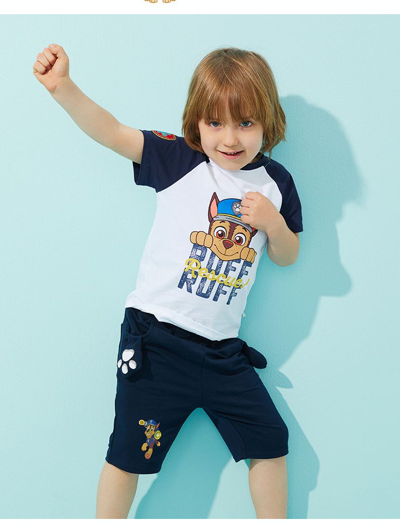 汪汪隊棉質圓領短袖上衣-卡通人物阿奇-深藍+白