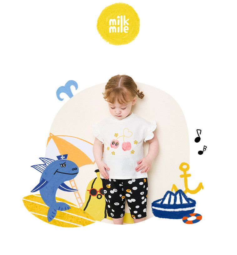 韓國 milk mile - 櫻桃花荷葉袖上衣-粉紅