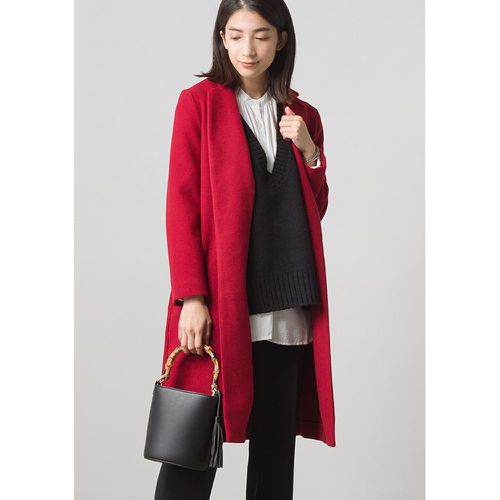 日本 OMNES - 優雅光澤感俐落長版大衣-復古紅