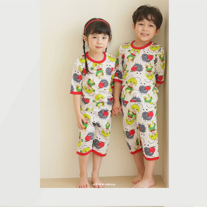 正韓 Puco - 超優質嬰幼兒/兒童七分袖100% 有機純棉家居服/睡衣-螞蟻跟螳螂