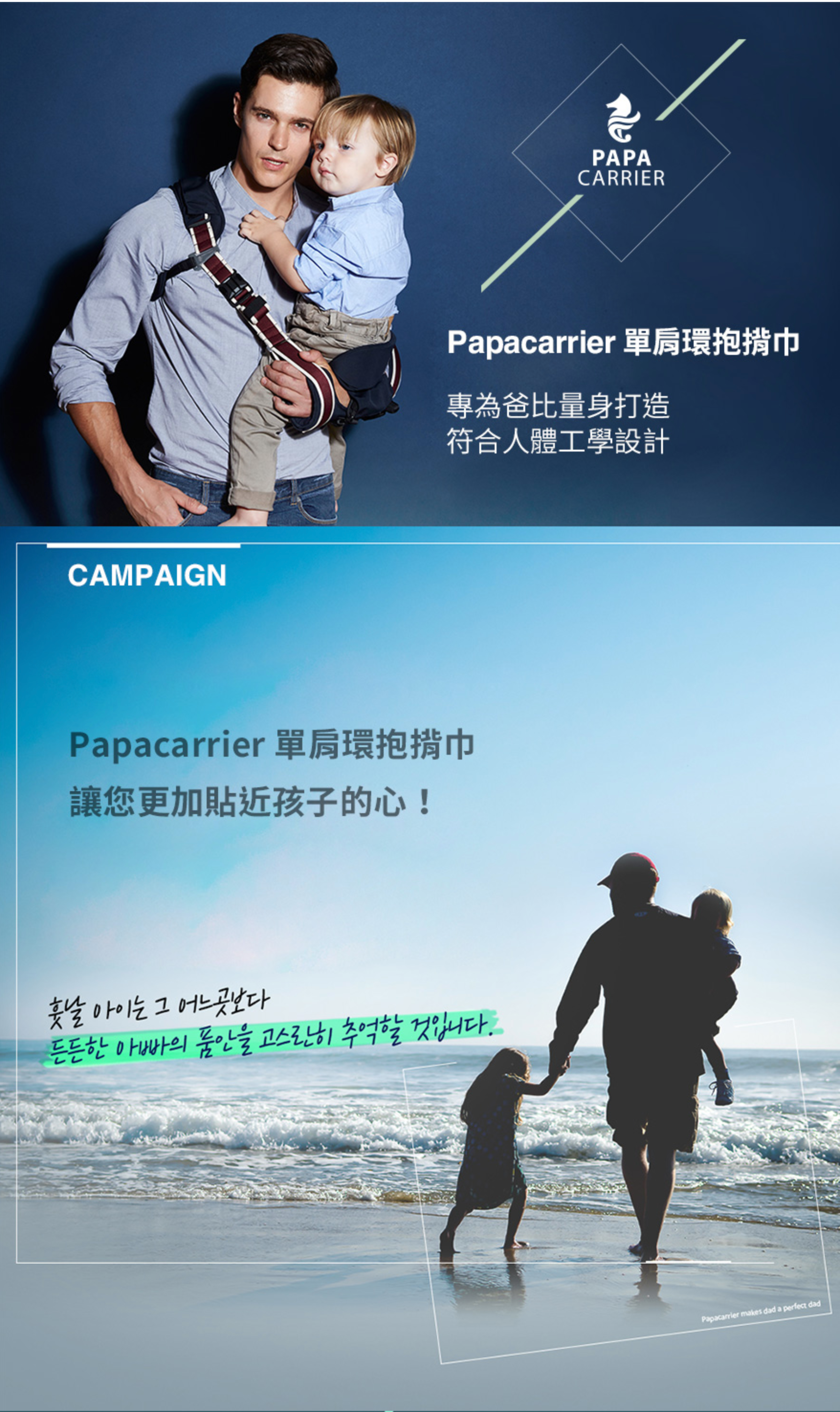 韓國Papacarrier - 單肩環抱揹巾-藍綠