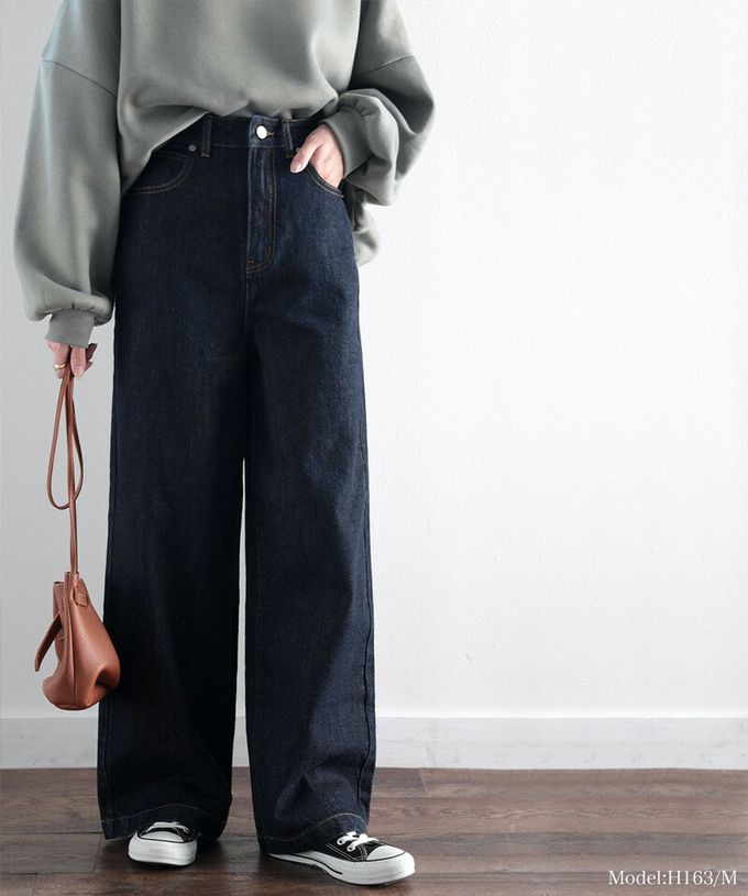 日本 Classical Elf - 熱銷必收！純棉厚磅顯瘦美腳寬褲-丹寧藍